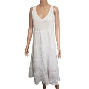 Seventh Avenue Smocked Tiered Crepe Summer Dress Sz M